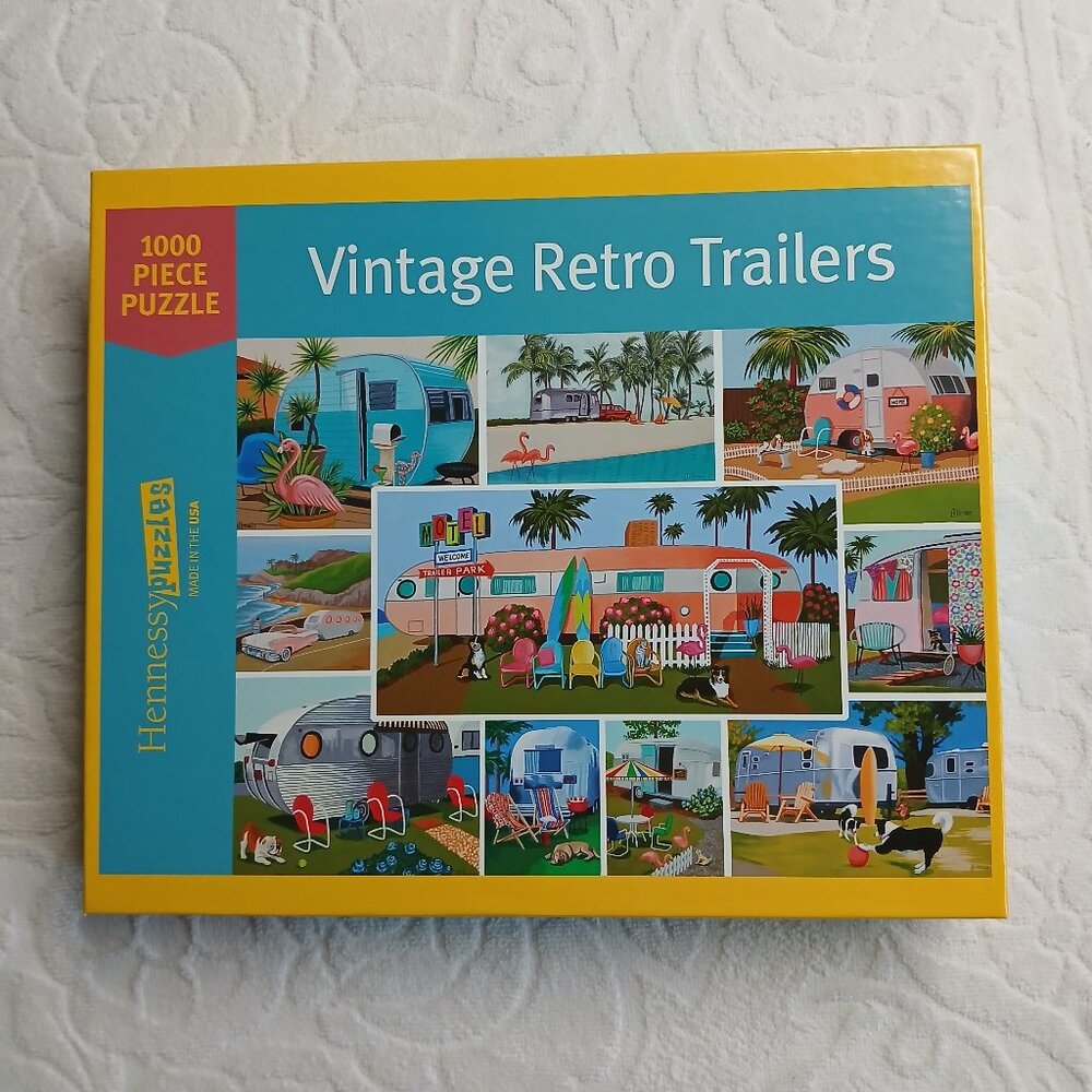 EUC Vintage Retro Trailers Puzzle by Hennessy Puzzles - 1000 pieces